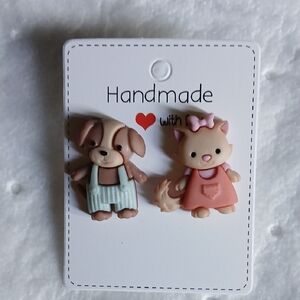 Handmade Pink & Light Blue Kids Animal Stud Earrings